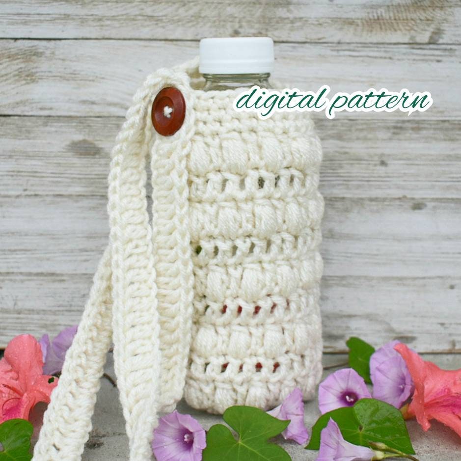 Crochet Water Bottle Holder Pattern, Adjustable Strap Beverage Bag (Digital PDF)