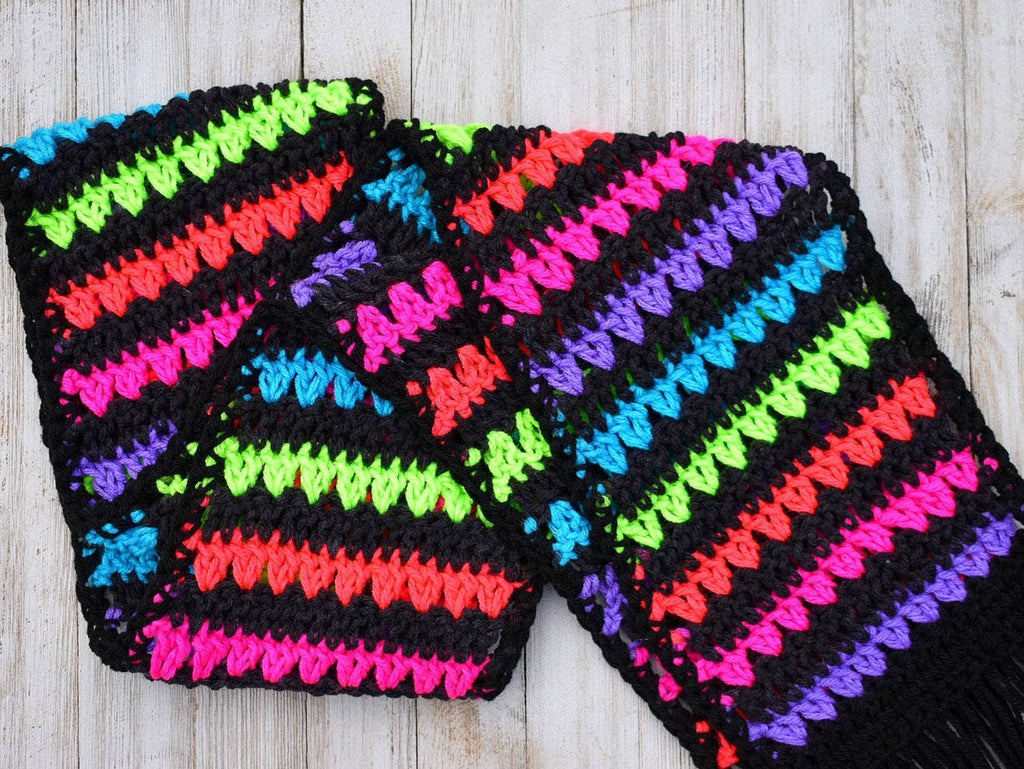 Child's Neon Crochet Scarf Pattern, Rainbow Stripes (PDF Pattern)