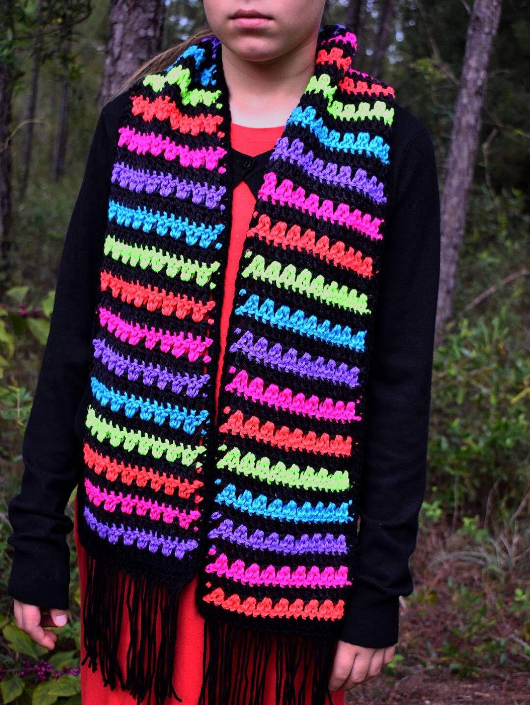 Child's Neon Crochet Scarf Pattern, Rainbow Stripes (PDF Pattern)