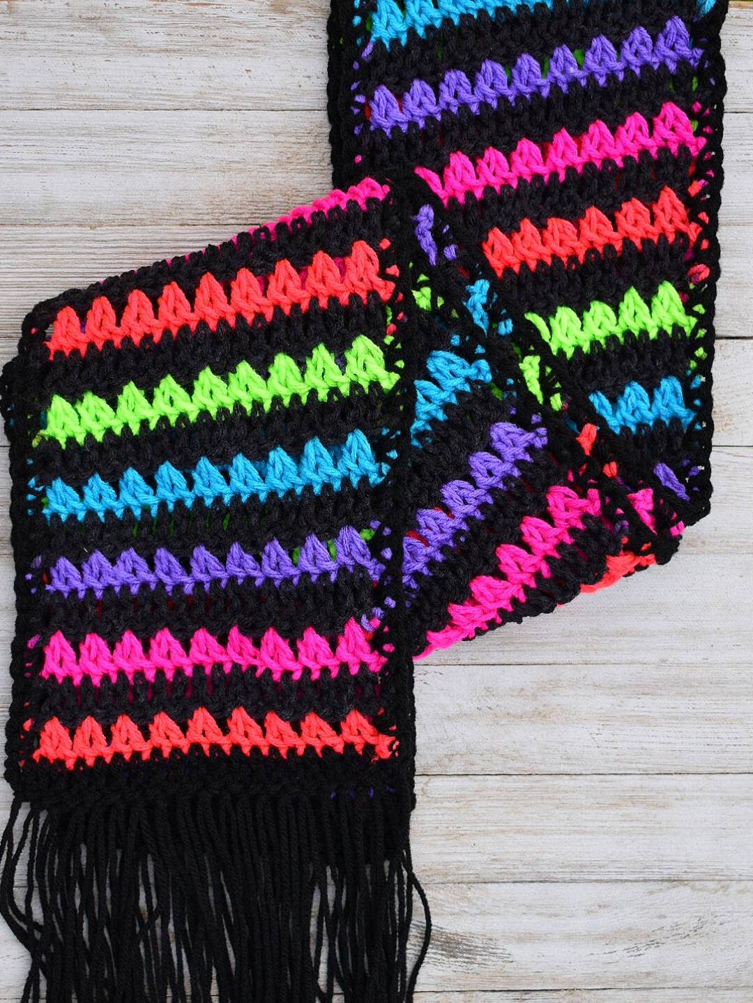 Child's Neon Crochet Scarf Pattern, Rainbow Stripes (PDF Pattern)