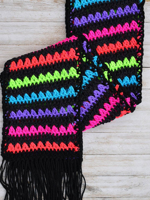 Child's Neon Crochet Scarf Pattern, Rainbow Stripes (PDF Pattern)