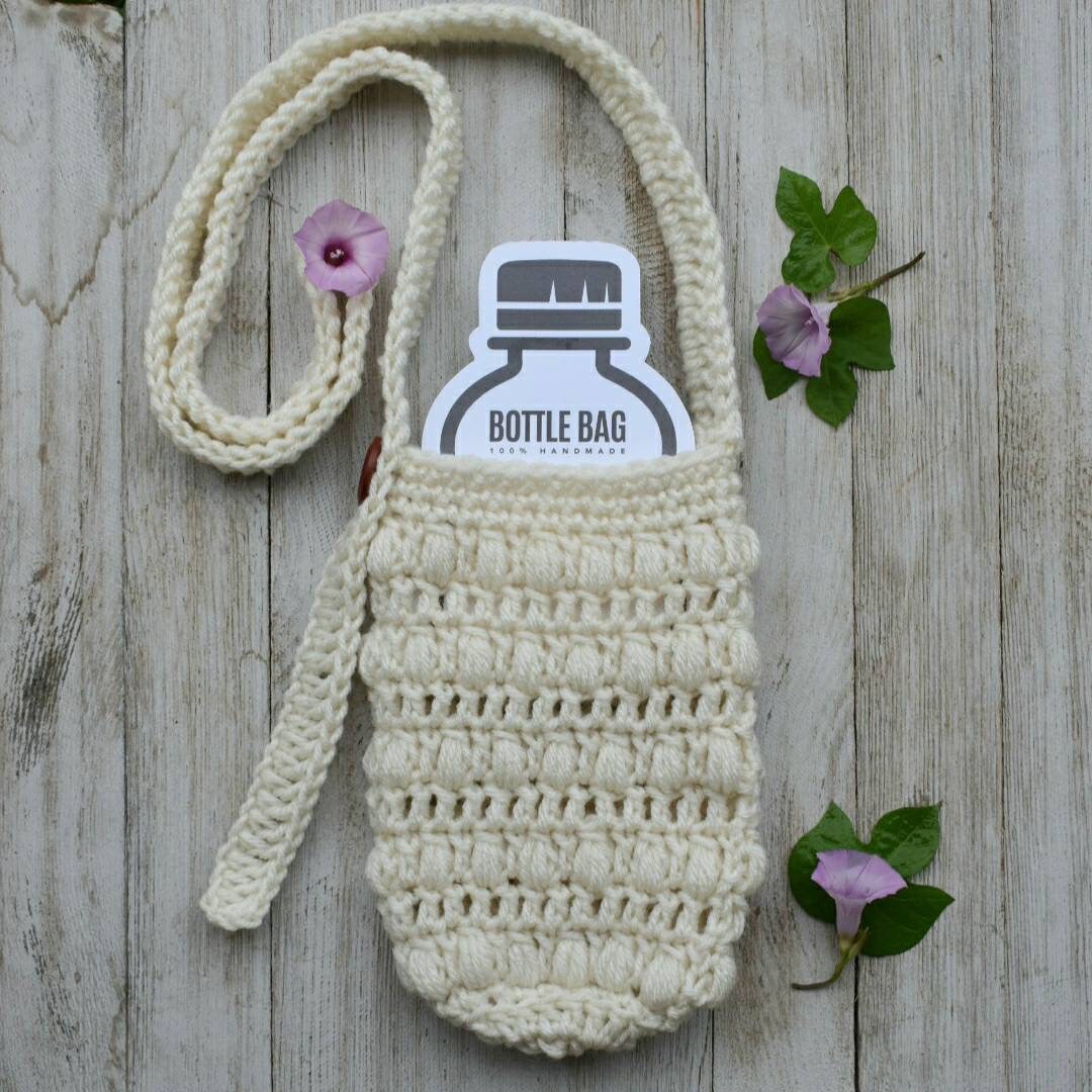 Crochet Water Bottle Holder Pattern, Adjustable Strap Beverage Bag (Digital PDF)