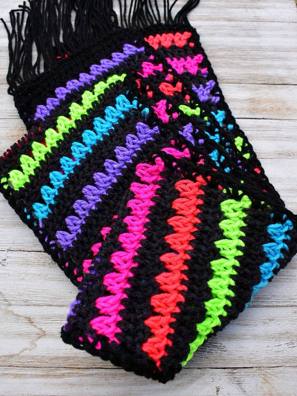 Child's Neon Crochet Scarf Pattern, Rainbow Stripes (PDF Pattern)