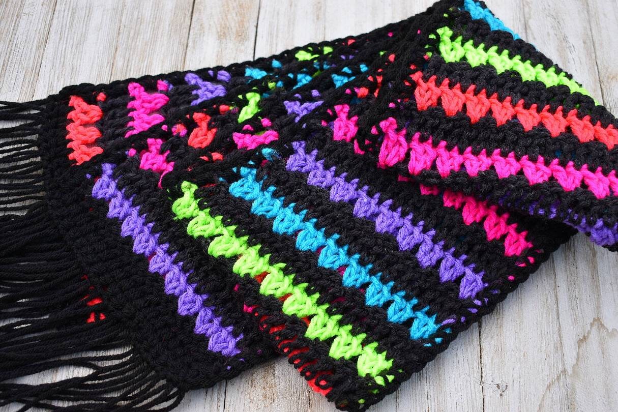 Child's Neon Crochet Scarf Pattern, Rainbow Stripes (PDF Pattern)