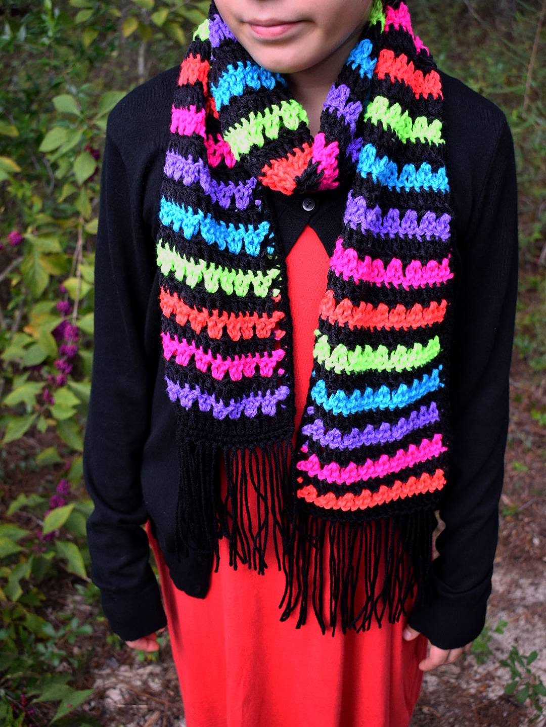 Child's Neon Crochet Scarf Pattern, Rainbow Stripes (PDF Pattern)