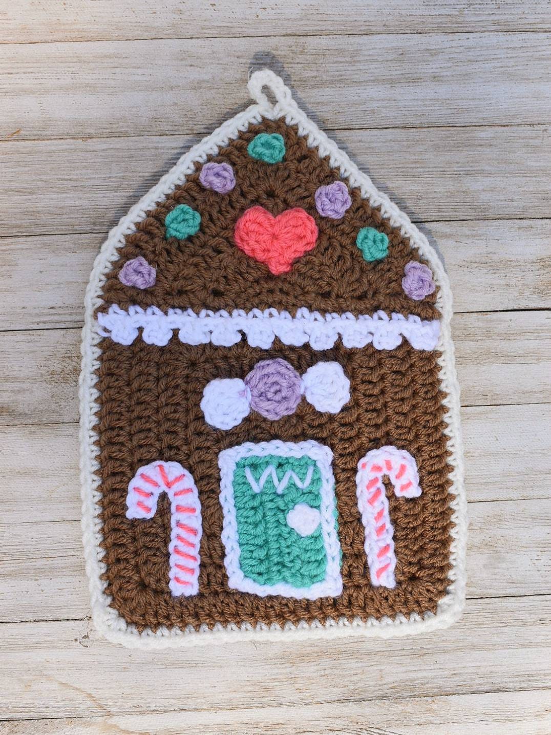 Gingerbread House Crochet Potholder Pattern, Seasonal Kitchen Decor (PDF Pattern)