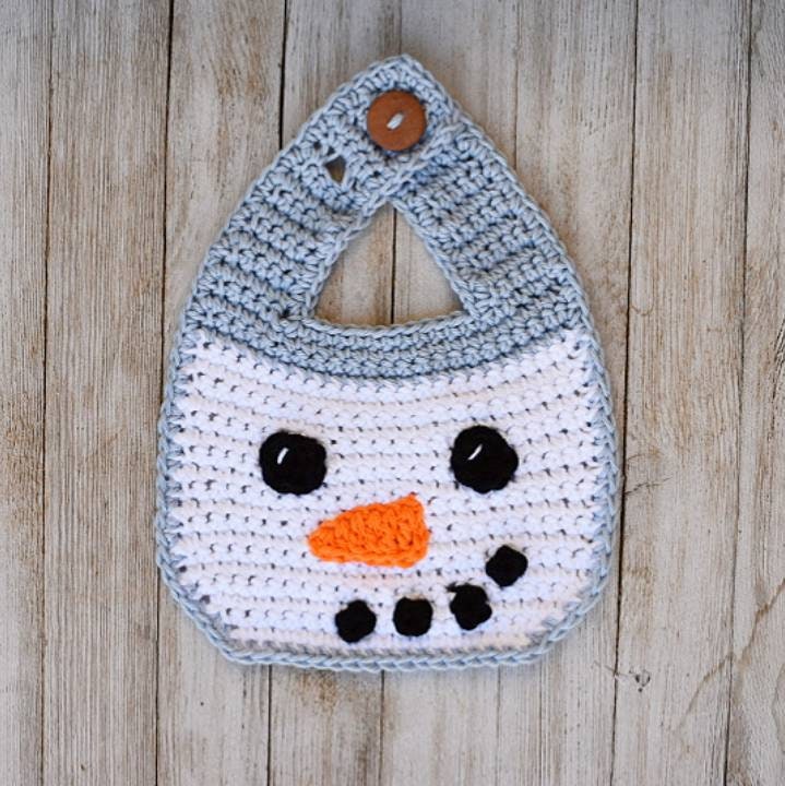 Snowman crochet baby bib digital pattern, instant download pdf, holiday crochet newborn gift
