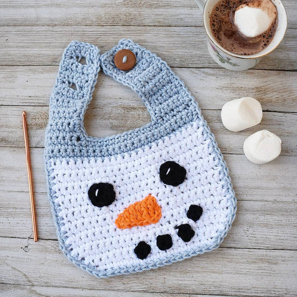 Snowman crochet baby bib digital pattern, instant download pdf, holiday crochet newborn gift