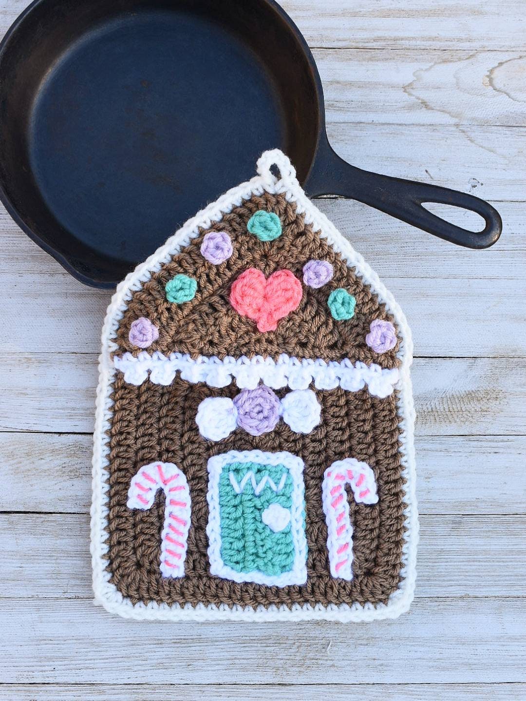 Gingerbread House Crochet Potholder Pattern, Seasonal Kitchen Decor (PDF Pattern)