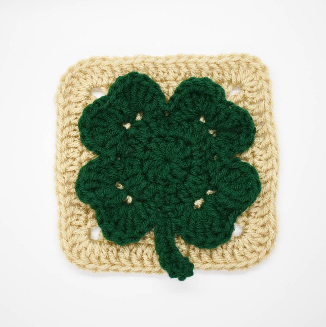 Large Four Leaf Clover Granny Square crochet pattern, St. Patrick's Day holiday crochet pattern, lucky charm digital pattern