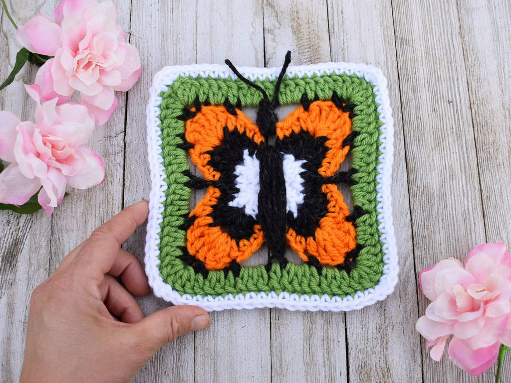 Butterfly Granny Square Crochet Pattern – Afghan Block (Digital Download)