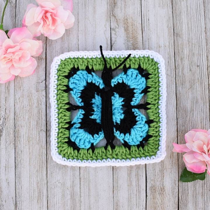 Butterfly Granny Square Crochet Pattern – Afghan Block (Digital Download)