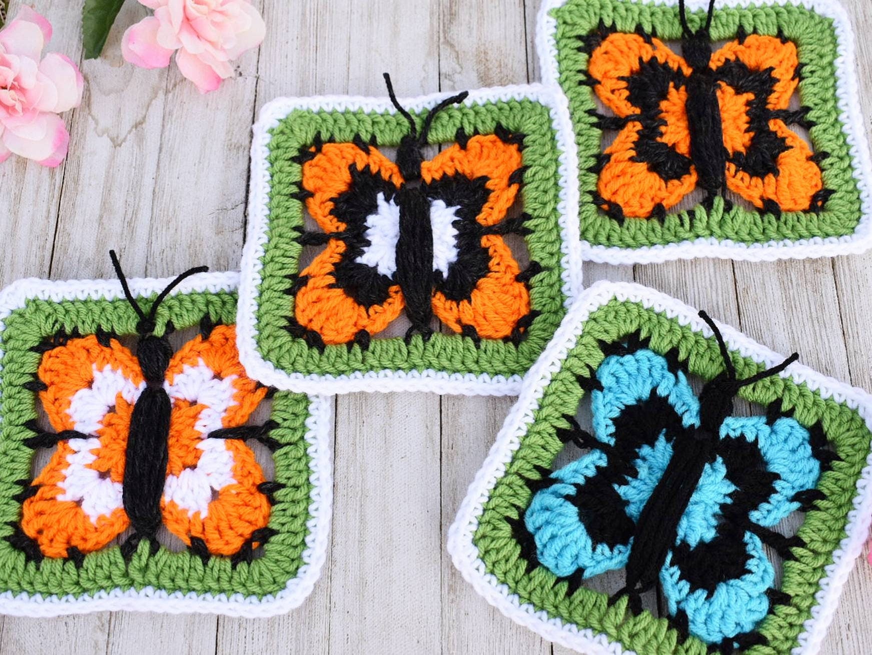 Butterfly Granny Square Crochet Pattern – Afghan Block (Digital Download)