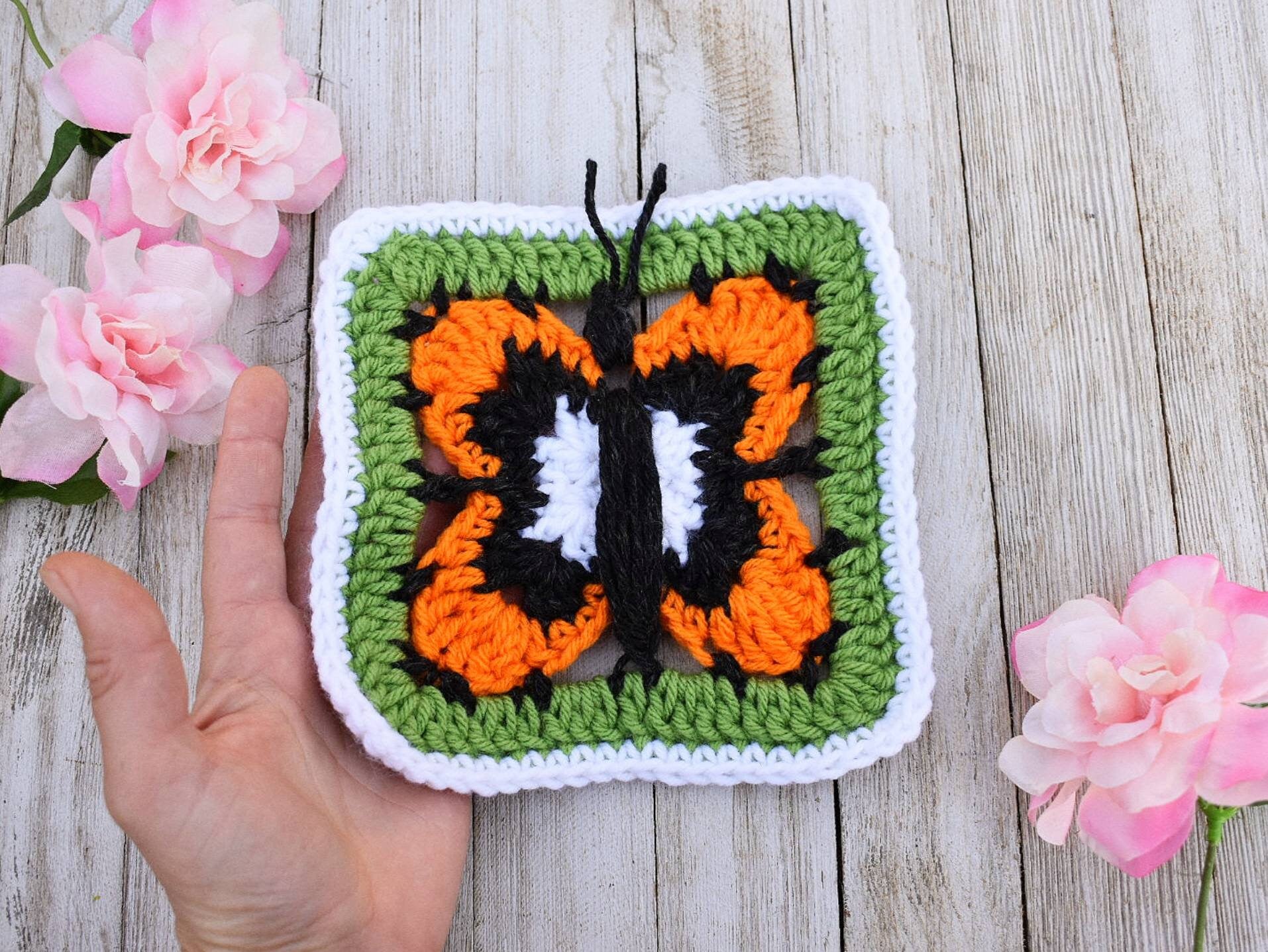 Butterfly Granny Square Crochet Pattern – Afghan Block (Digital Download)