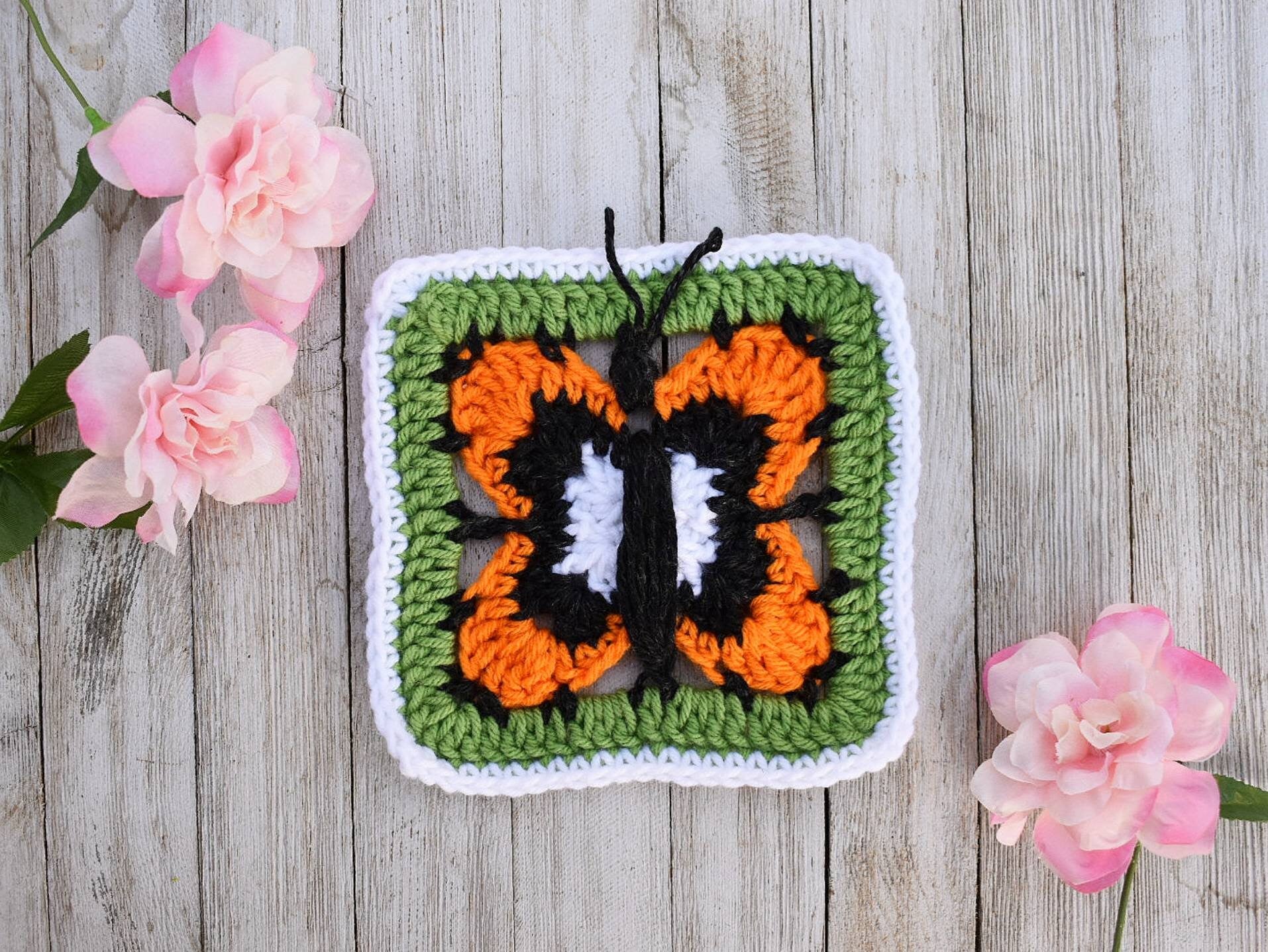 Butterfly Granny Square Crochet Pattern – Afghan Block (Digital Download)
