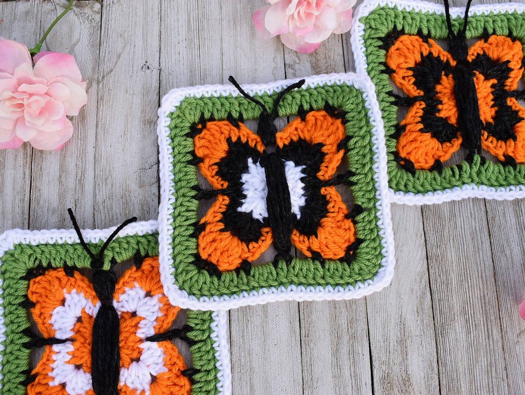 Butterfly Granny Square Crochet Pattern – Afghan Block (Digital Download)