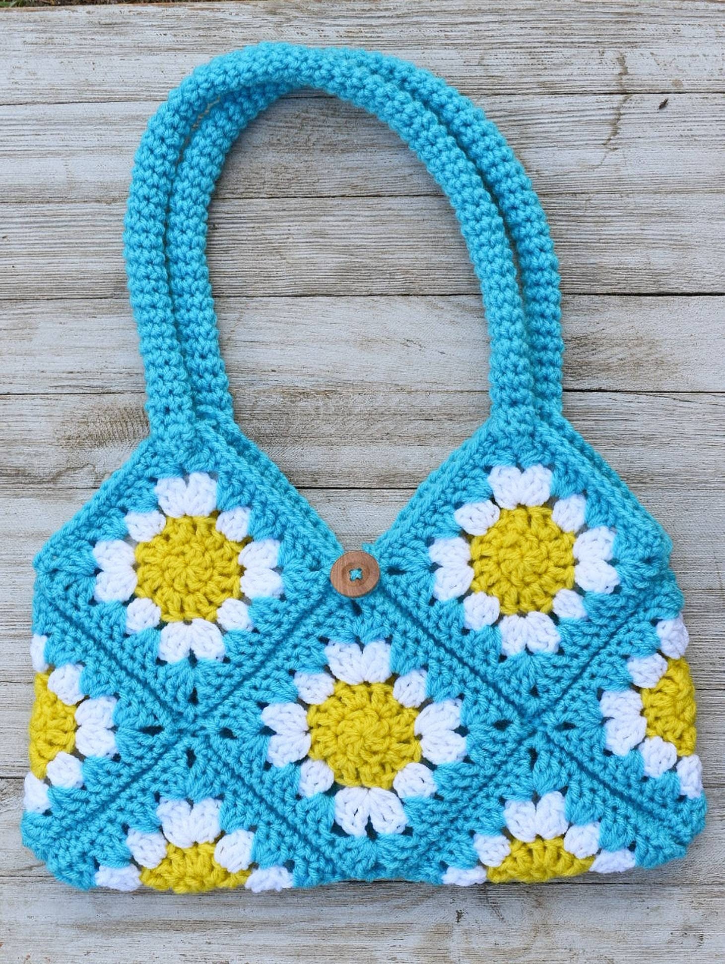 Daisy Flower Granny Square Crochet Bag Pattern – PDF Tutorial