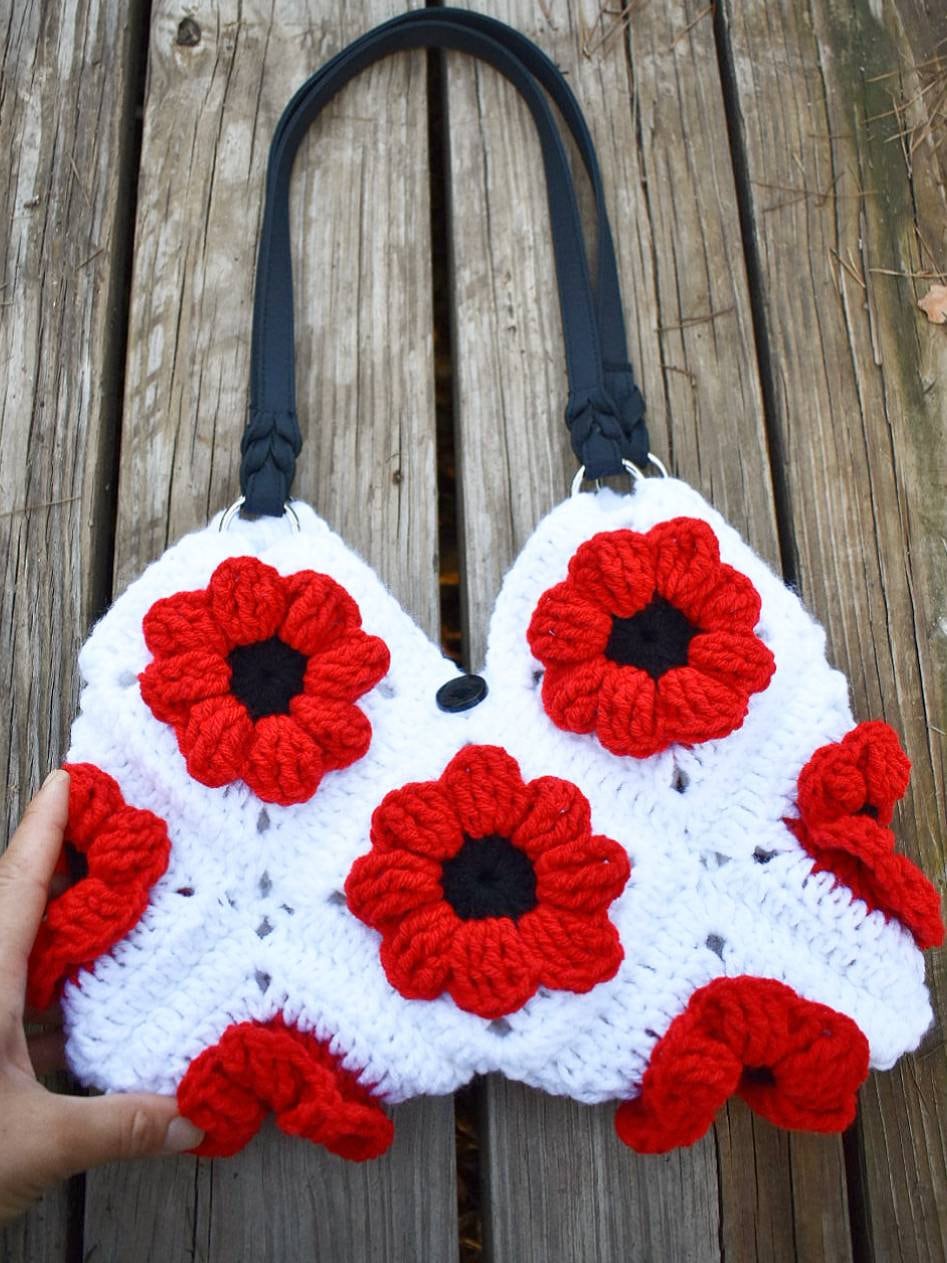 Crochet Pattern Poppy Flower Granny Square, textured flower afghan block, easy granny square digital crochet instructions, flower blanket