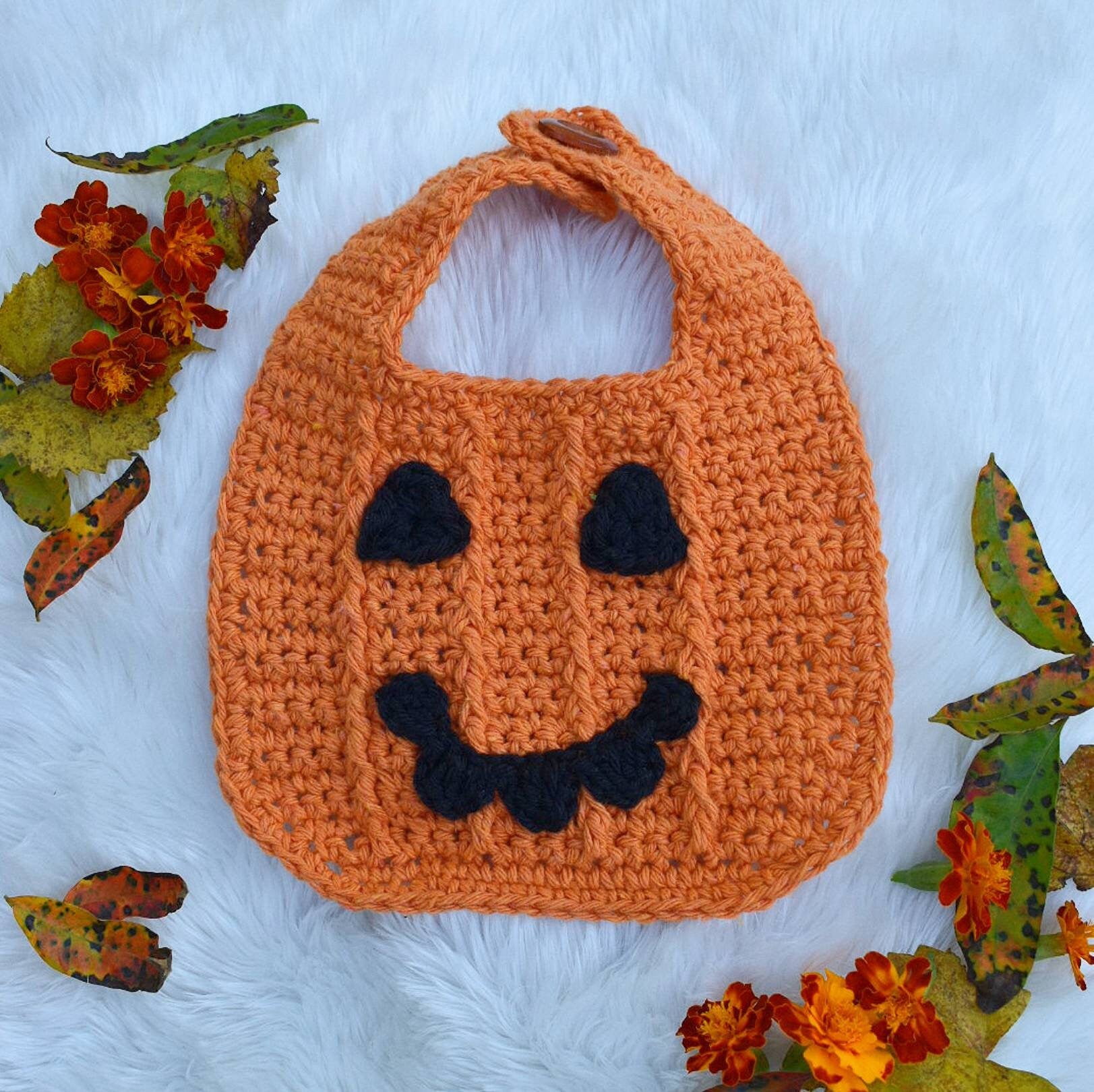 Pumpkin Baby Bib Crochet Pattern, Halloween Costume (PDF Download)