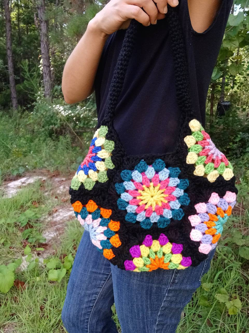 Spinning Jenny Flower Bag Crochet Pattern, Granny Square Handbag (Digital Download)