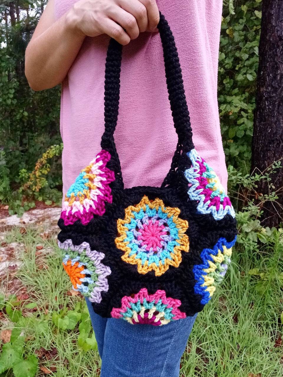 Pinion Flower Crochet Handbag Pattern, Granny Square Hexagon (PDF Pattern)