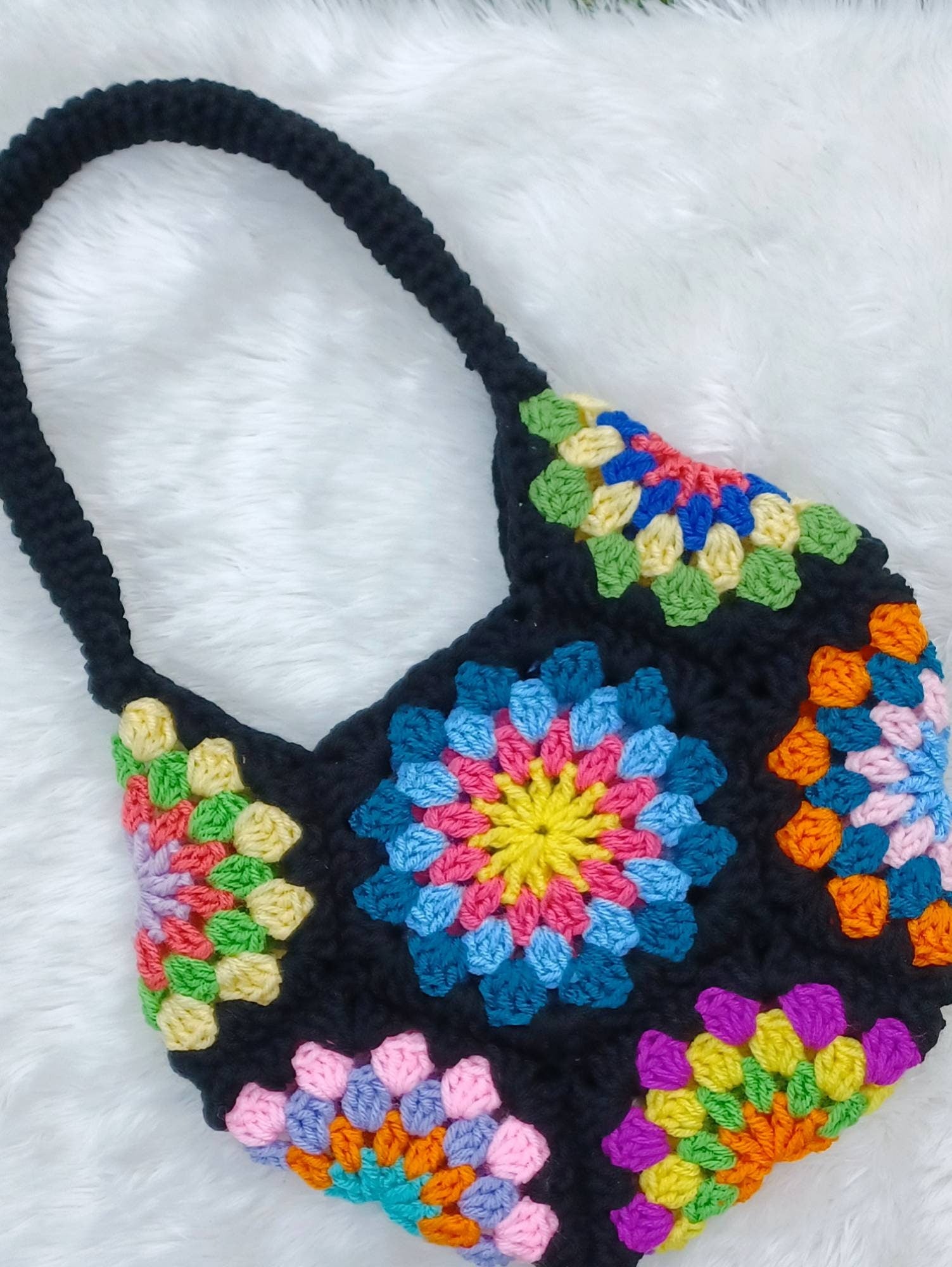 Spinning Jenny Flower Bag Crochet Pattern, Granny Square Handbag (Digital Download)