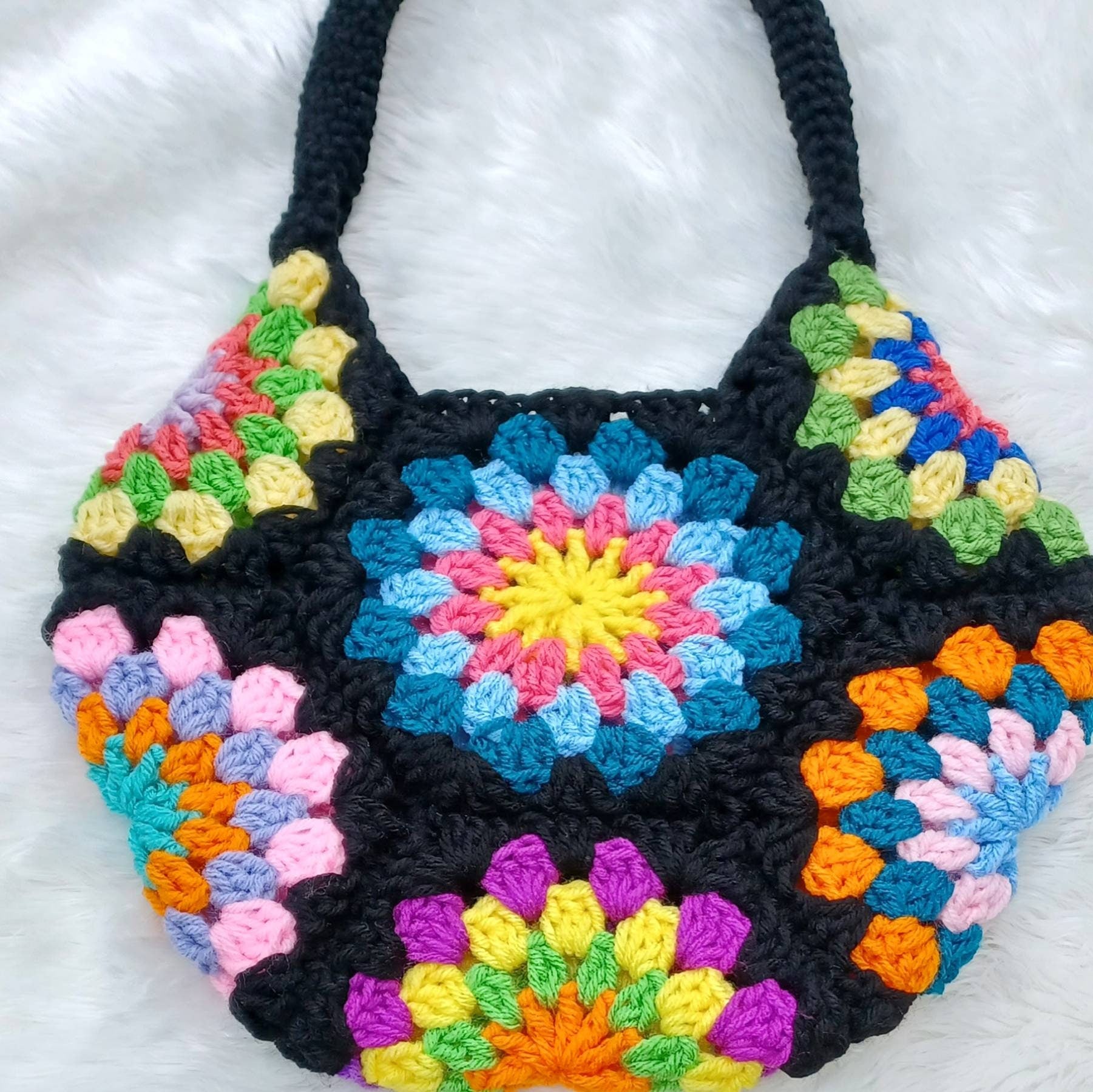 Spinning Jenny Flower Bag Crochet Pattern, Granny Square Handbag (Digital Download)