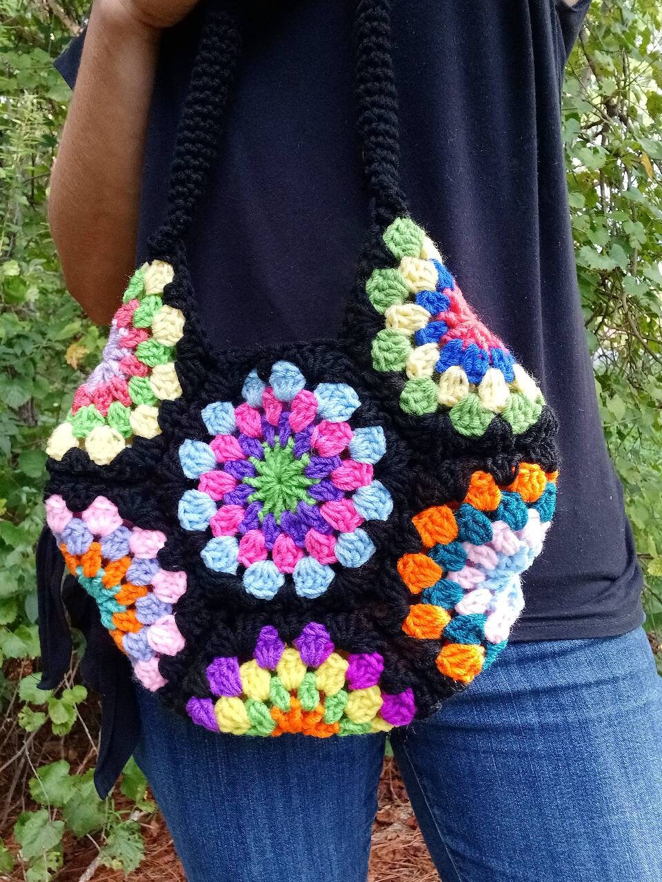 Spinning Jenny Flower Bag Crochet Pattern, Granny Square Handbag (Digital Download)