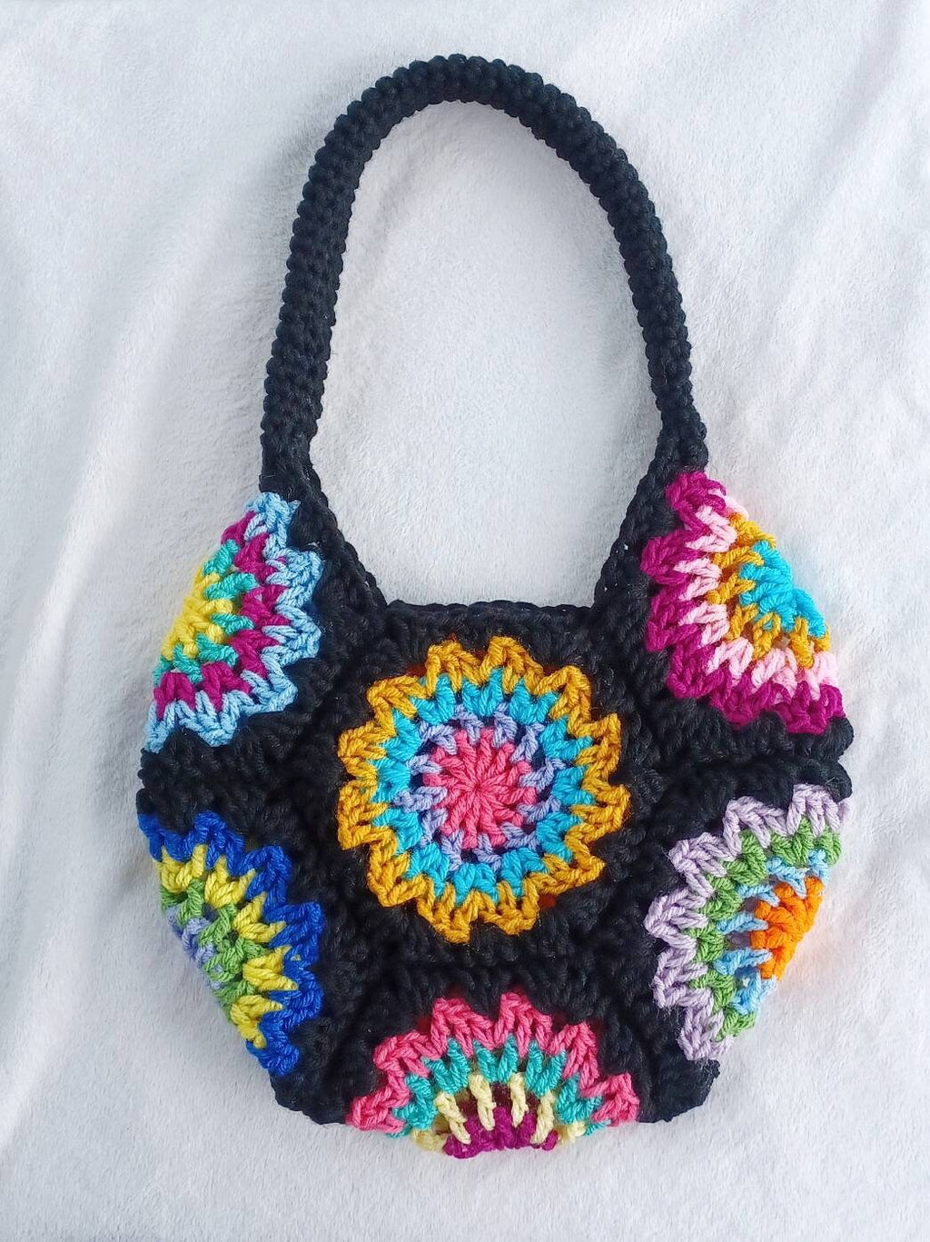 Pinion Flower Crochet Handbag Pattern, Granny Square Hexagon (PDF Pattern)