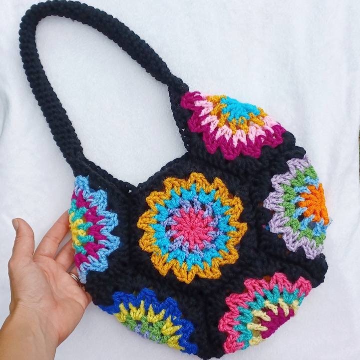 Pinion Flower Crochet Handbag Pattern, Granny Square Hexagon (PDF Pattern)