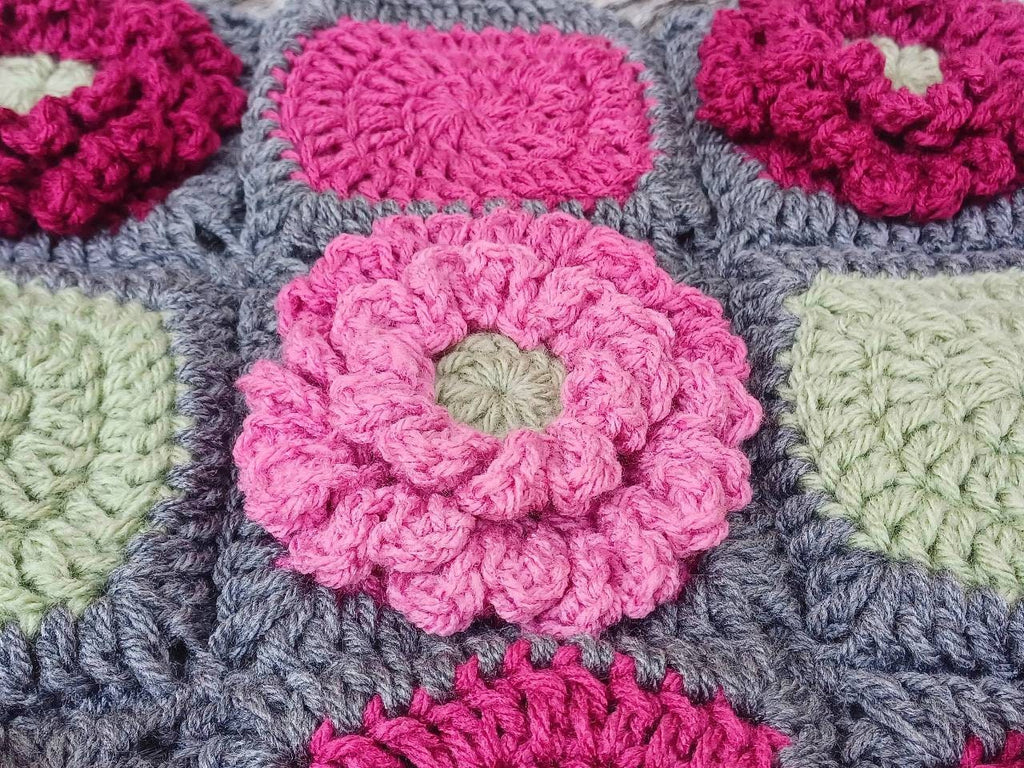 Crochet Peony Flower Granny Square Pattern, Textured Afghan Block (PDF Pattern)