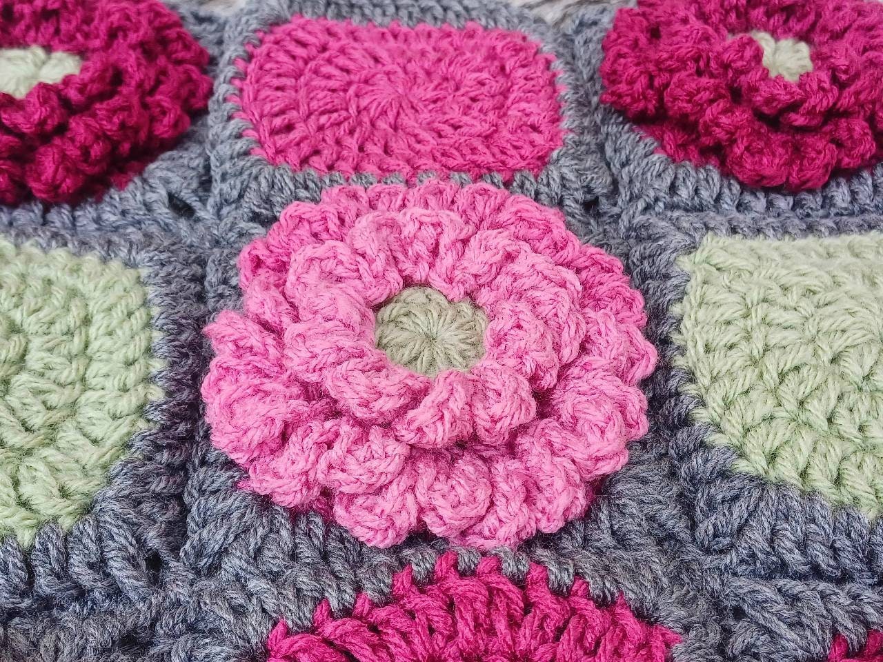 Crochet Peony Flower Granny Square Pattern, Textured Afghan Block (PDF Pattern)