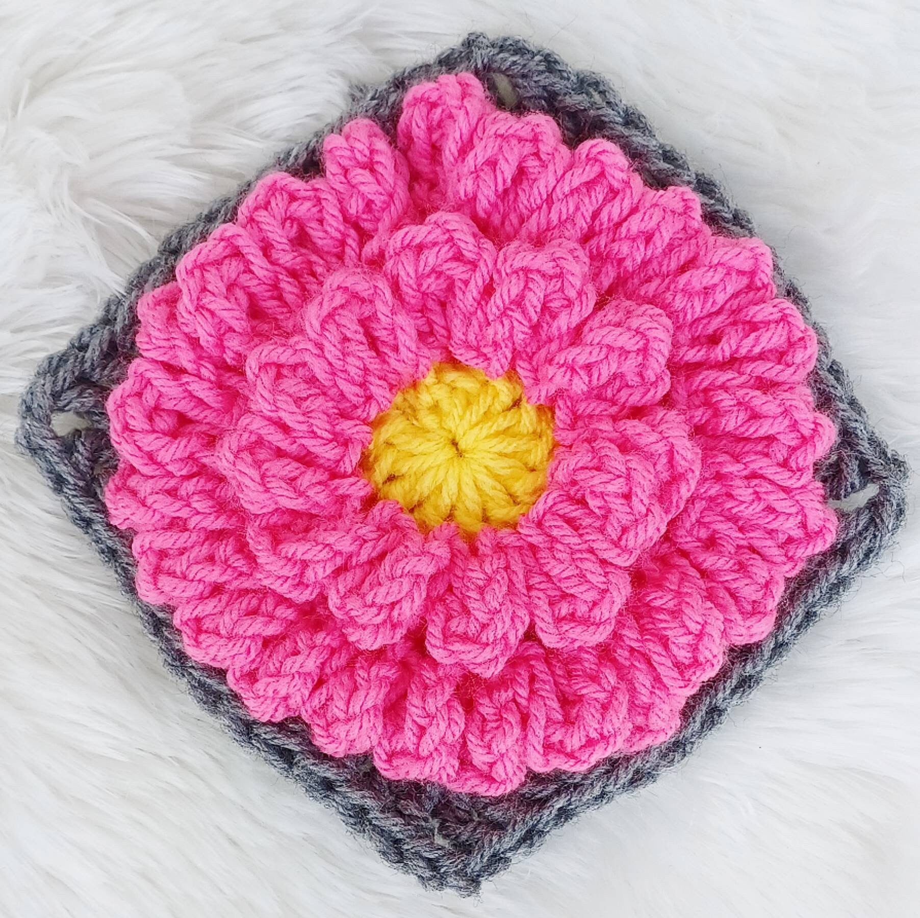 Crochet Peony Flower Granny Square Pattern, Textured Afghan Block (PDF Pattern)