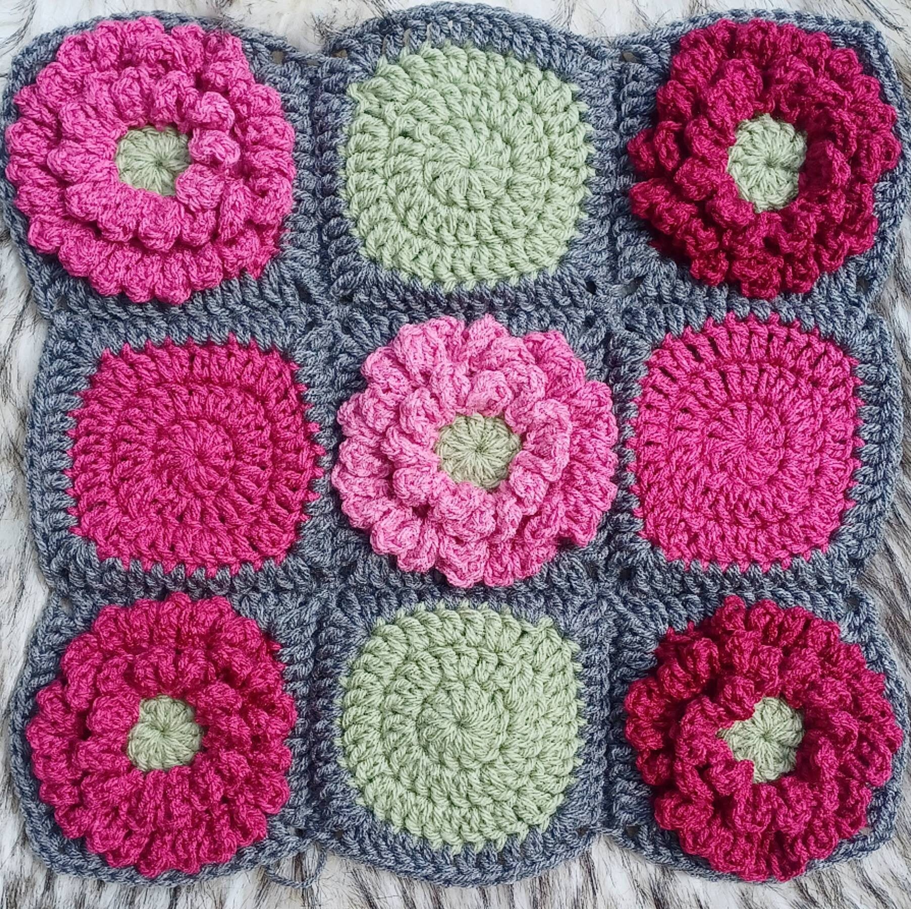 Crochet Peony Flower Granny Square Pattern, Textured Afghan Block (PDF Pattern)