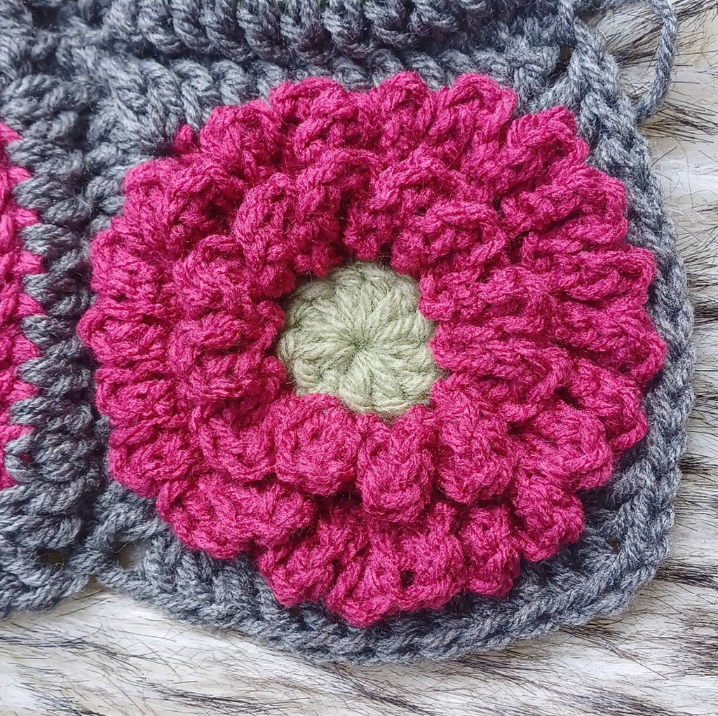 Crochet Peony Flower Granny Square Pattern, Textured Afghan Block (PDF Pattern)