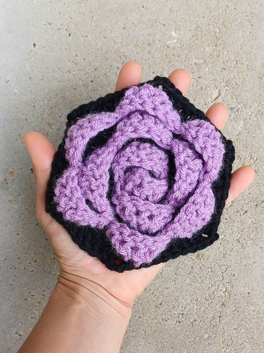 Crochet Rose Hexagon Pattern, 3D Flower Granny Square (PDF Pattern)