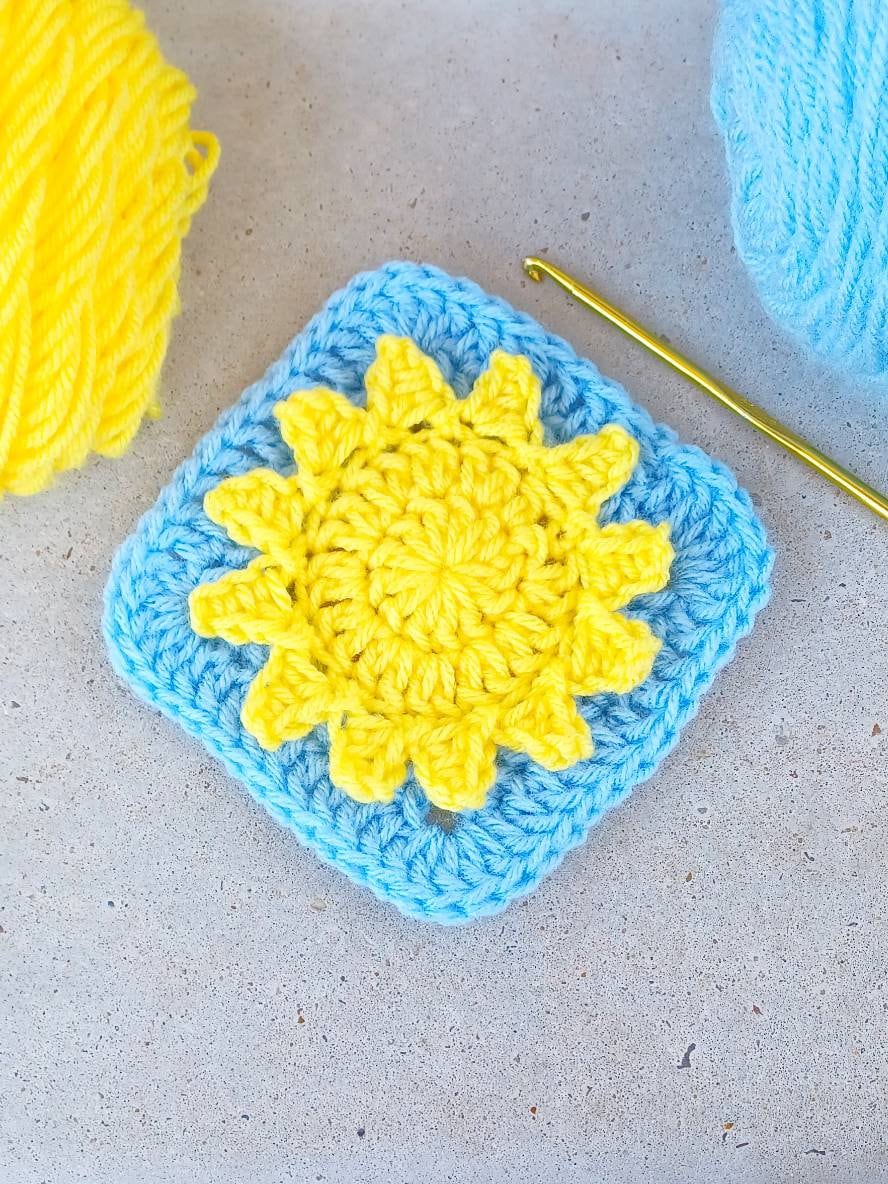 Sunshine Granny Square Crochet Pattern, Sunny Afghan Block (PDF Pattern)