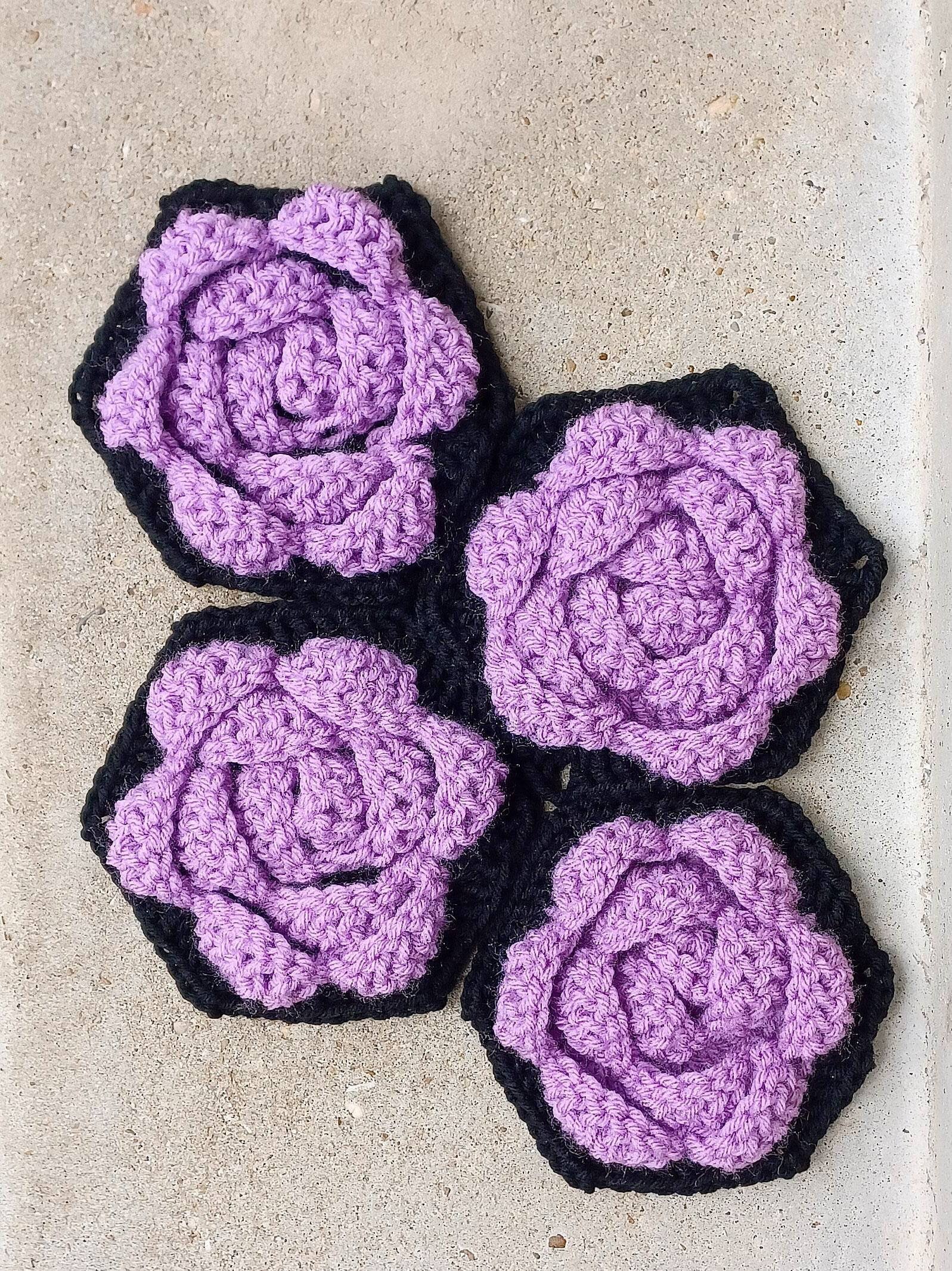 Crochet Rose Hexagon Pattern, 3D Flower Granny Square (PDF Pattern)