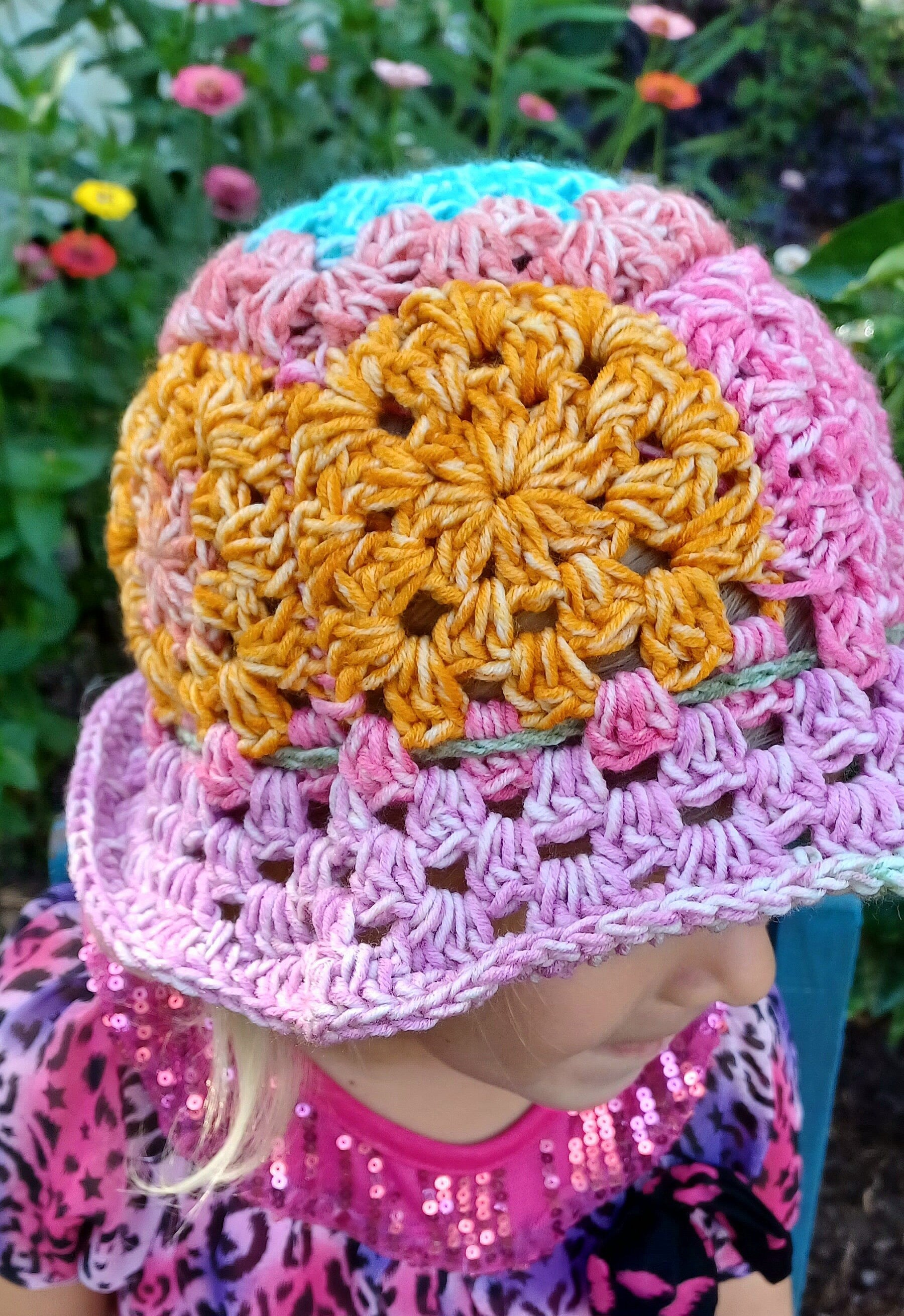 Crochet Flower Granny Square Hat Pattern, Child Bonnet (PDF Pattern)