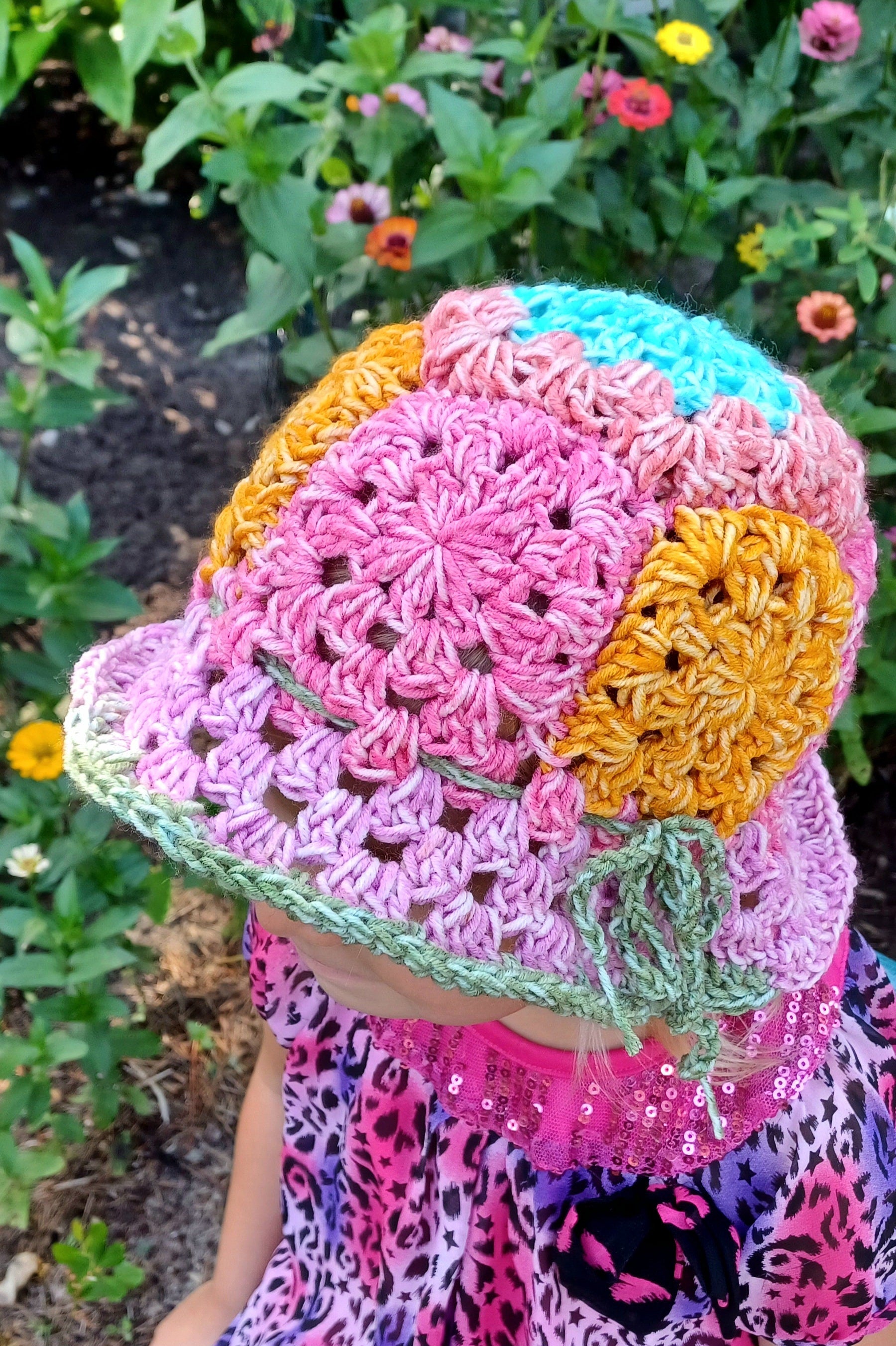 Crochet Flower Granny Square Hat Pattern, Child Bonnet (PDF Pattern)