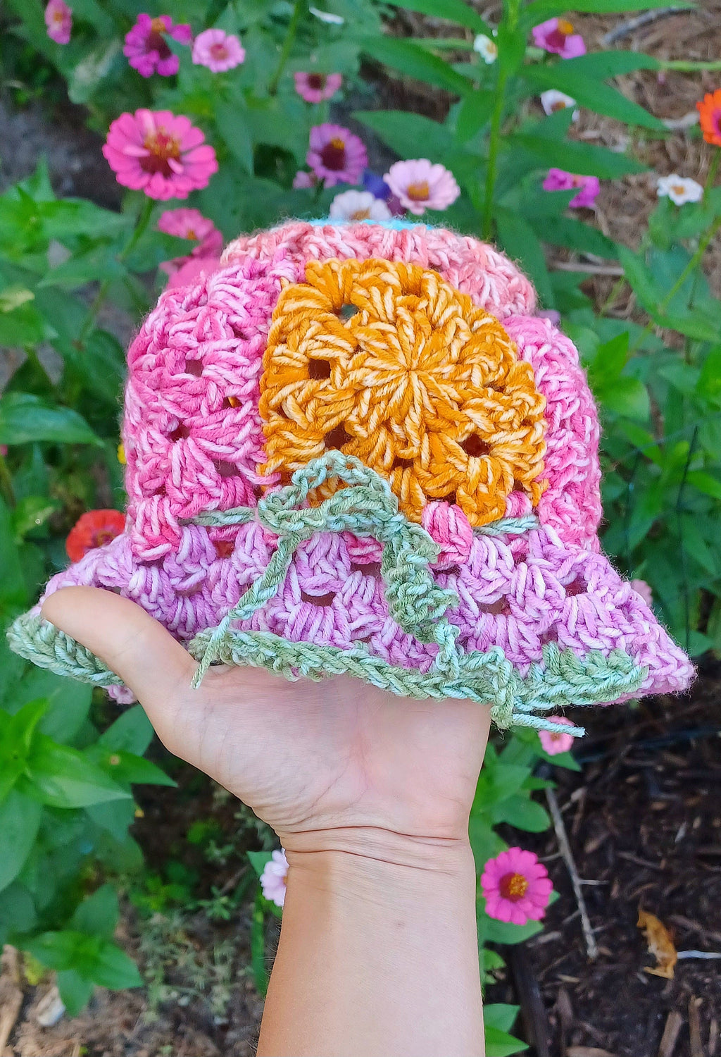Crochet Flower Granny Square Hat Pattern, Child Bonnet (PDF Pattern)