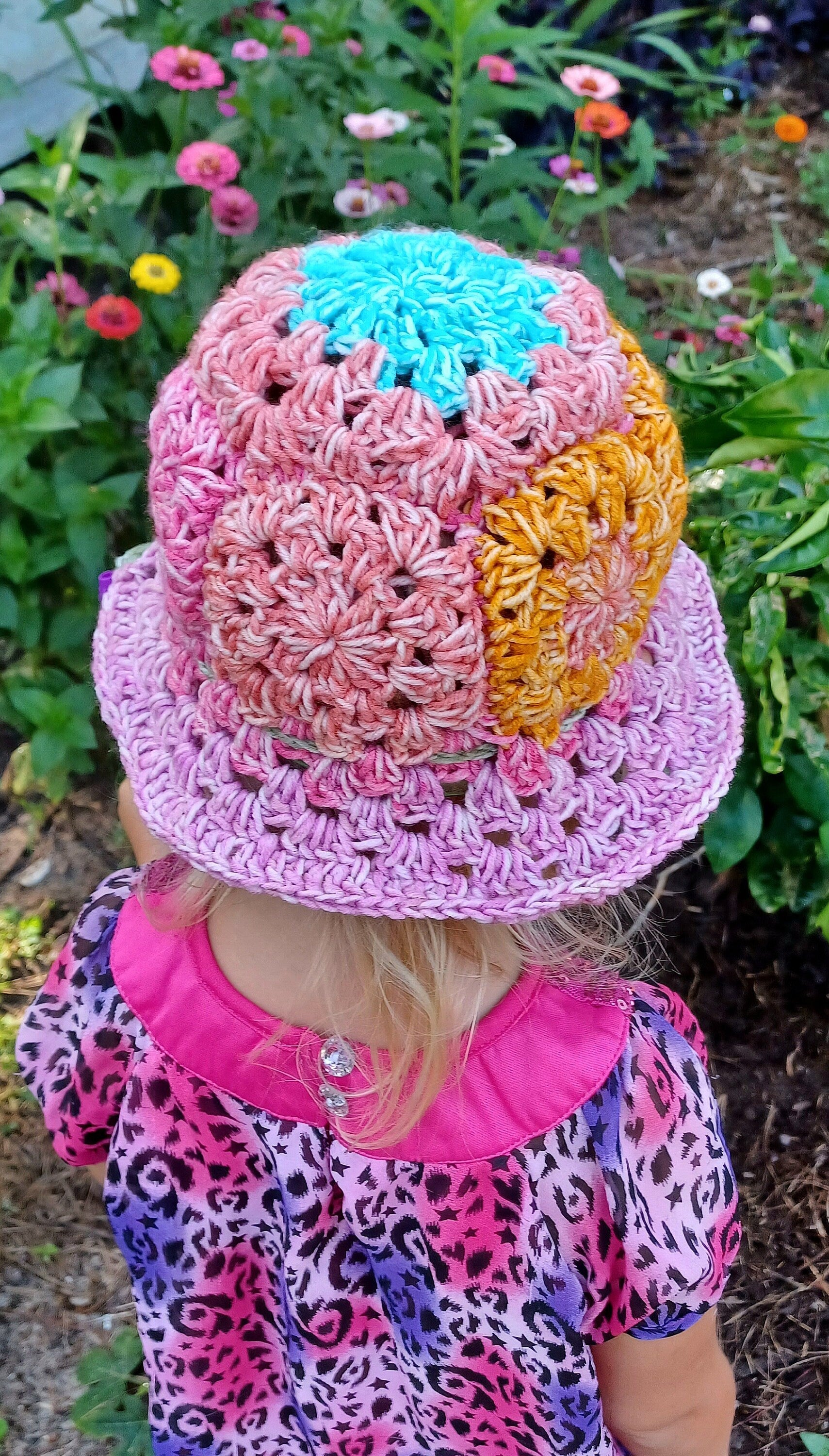 Crochet Flower Granny Square Hat Pattern, Child Bonnet (PDF Pattern)