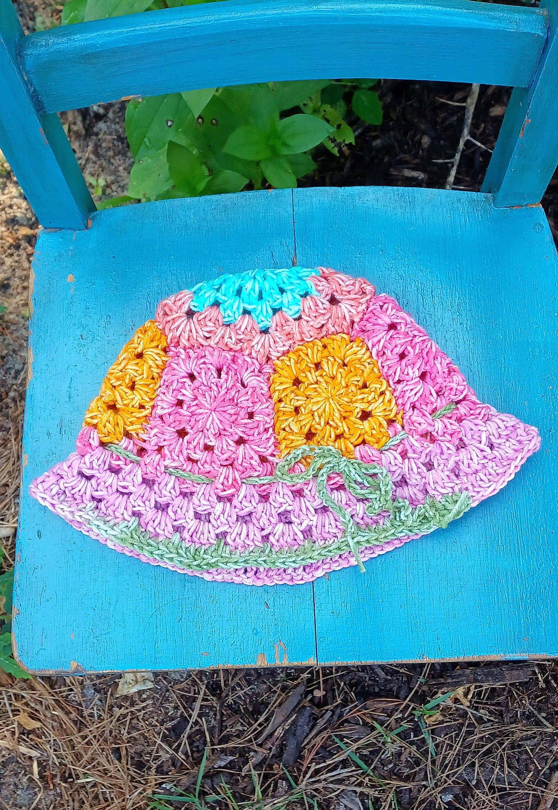 Crochet Flower Granny Square Hat Pattern, Child Bonnet (PDF Pattern)