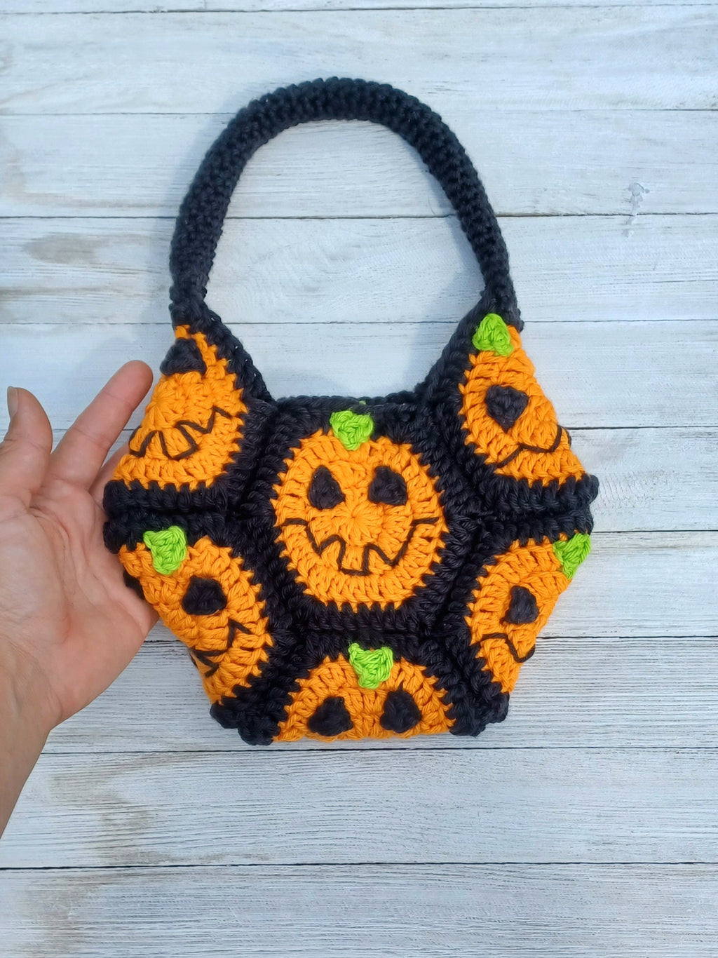 Halloween Crochet Pumpkin Bag Pattern, Granny Square Hexagon (PDF Pattern)