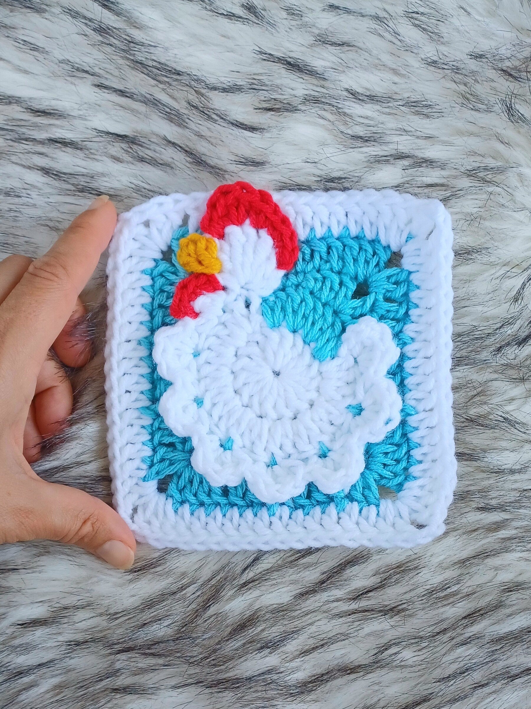 Chicken Granny Square Crochet Pattern, Easy Download (PDF)