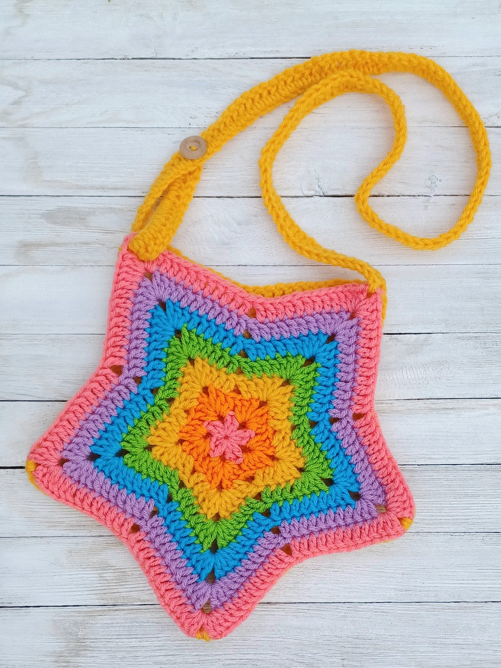 Rainbow Star Purse digital crochet pattern, instant download star cross body bag, easy skill level crochet star handbag instructions