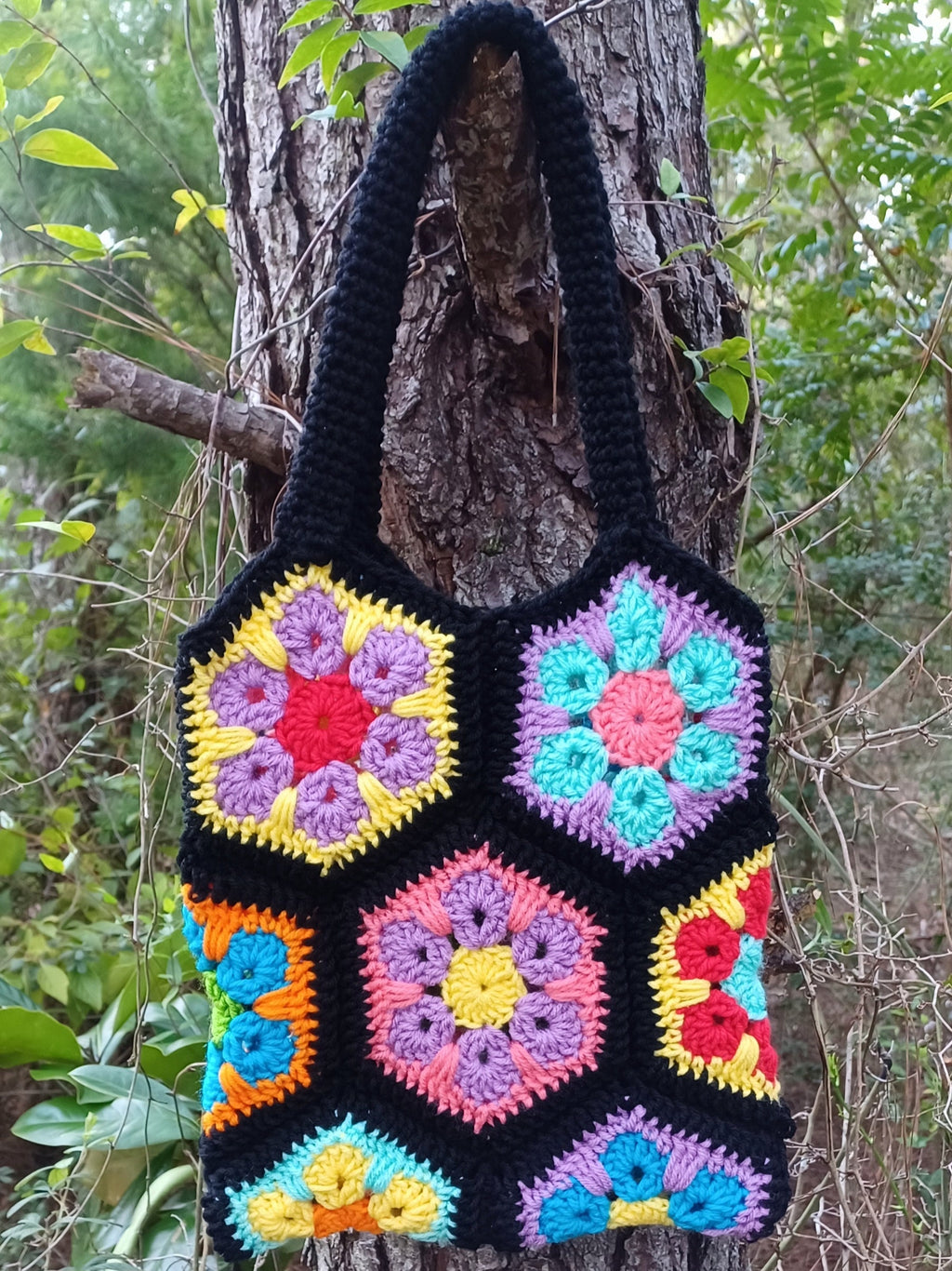Flower Hexagon Crochet Bag Pattern, Granny Square Purse (Digital Download)