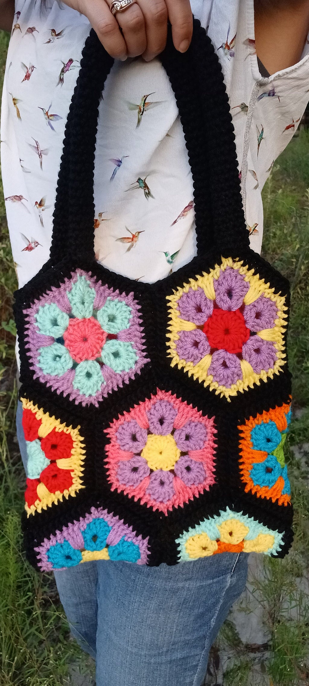 Flower Hexagon Crochet Bag Pattern, Granny Square Purse (Digital Download)