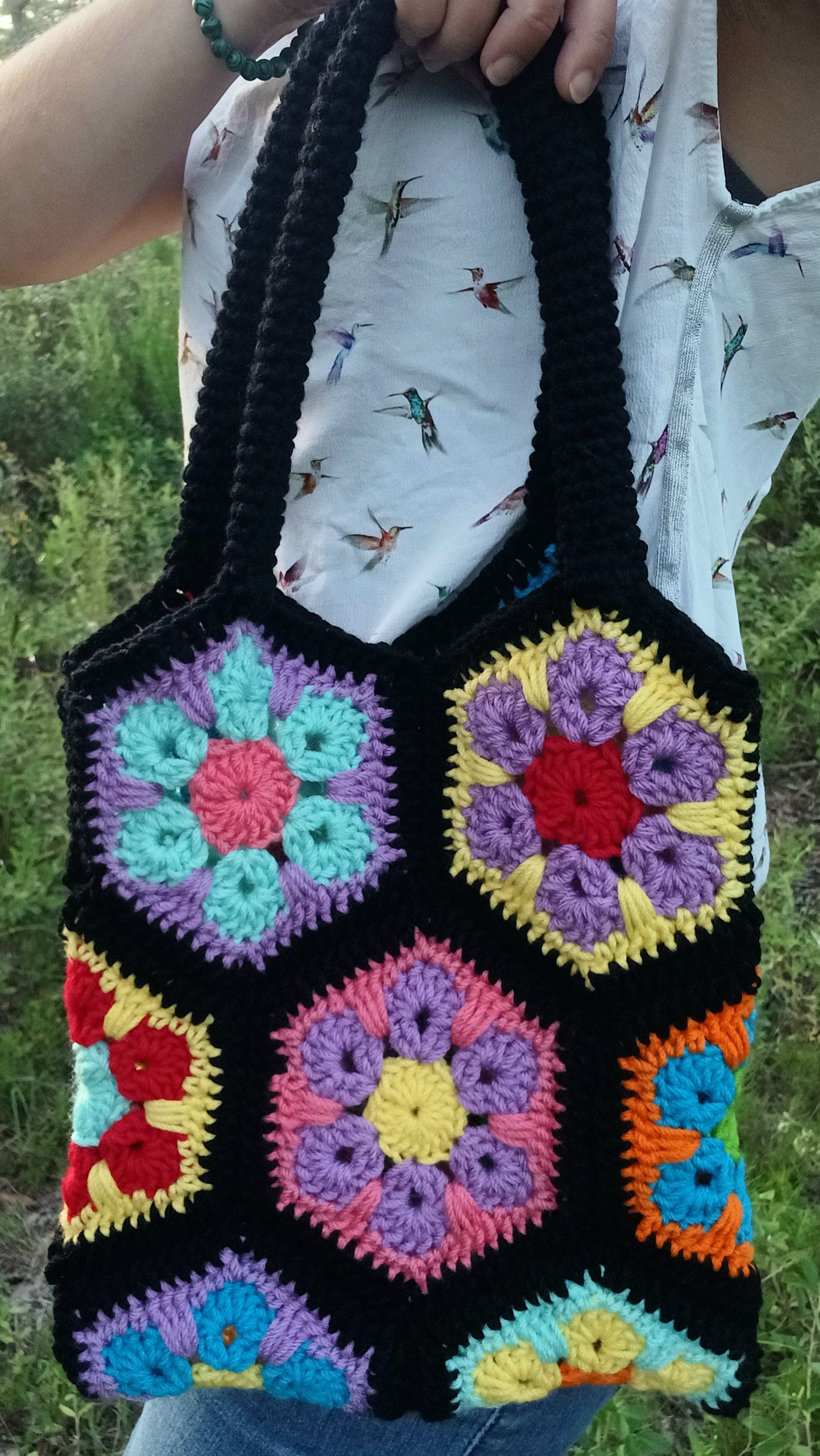 Flower Hexagon Crochet Bag Pattern, Granny Square Purse (Digital Download)