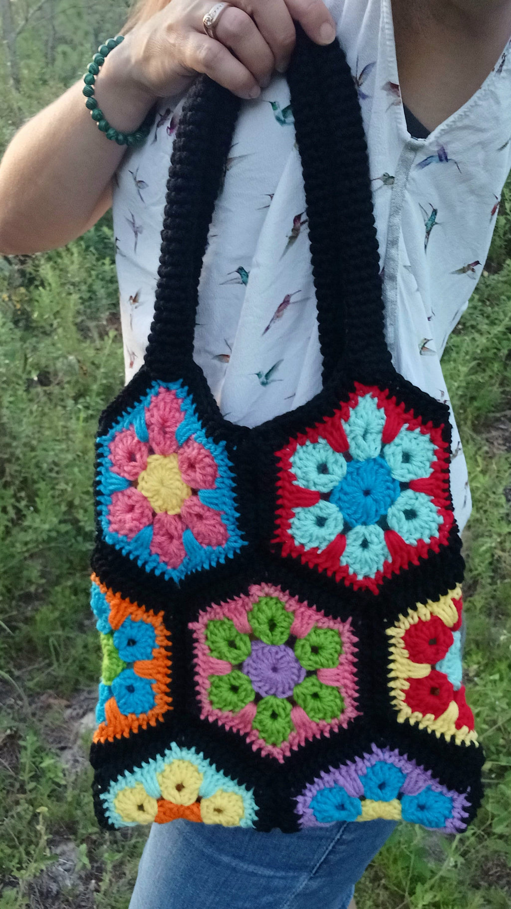 Flower Hexagon Crochet Bag Pattern, Granny Square Purse (Digital Download)